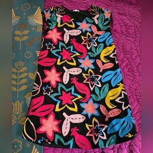 Women Black Floral Appliqué Dress with Bright Multicolor Flowers